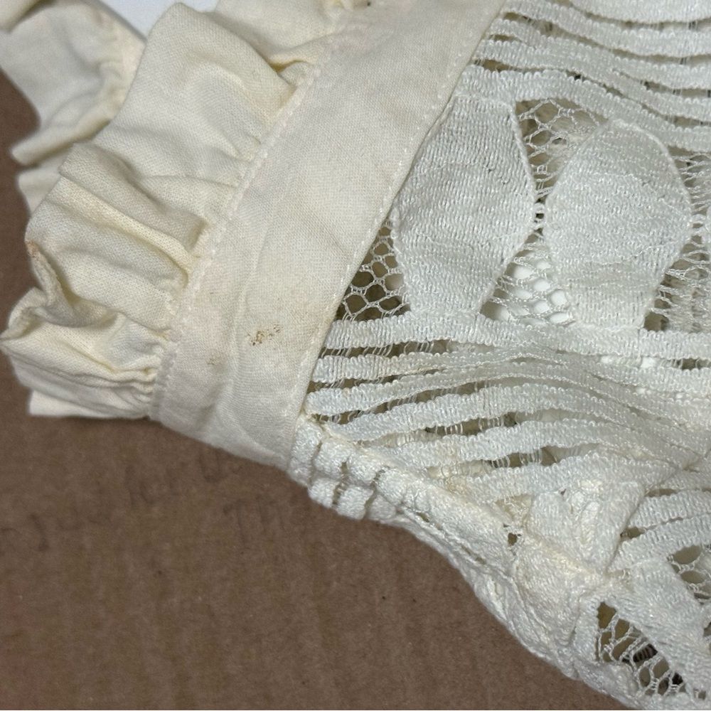 By Anthropologie Cream Lace Knit Ruffled Button Up Blouse Victorian Peasant 22W - Picture 4 of 9